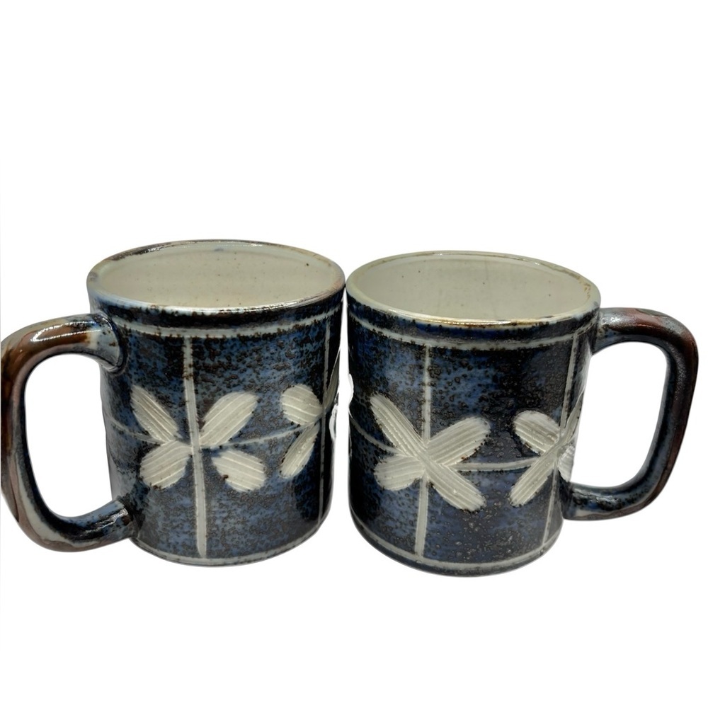 Vintage Otagiri Stoneware Mugs, Etched Flower Design, Set of 2; 10 oz